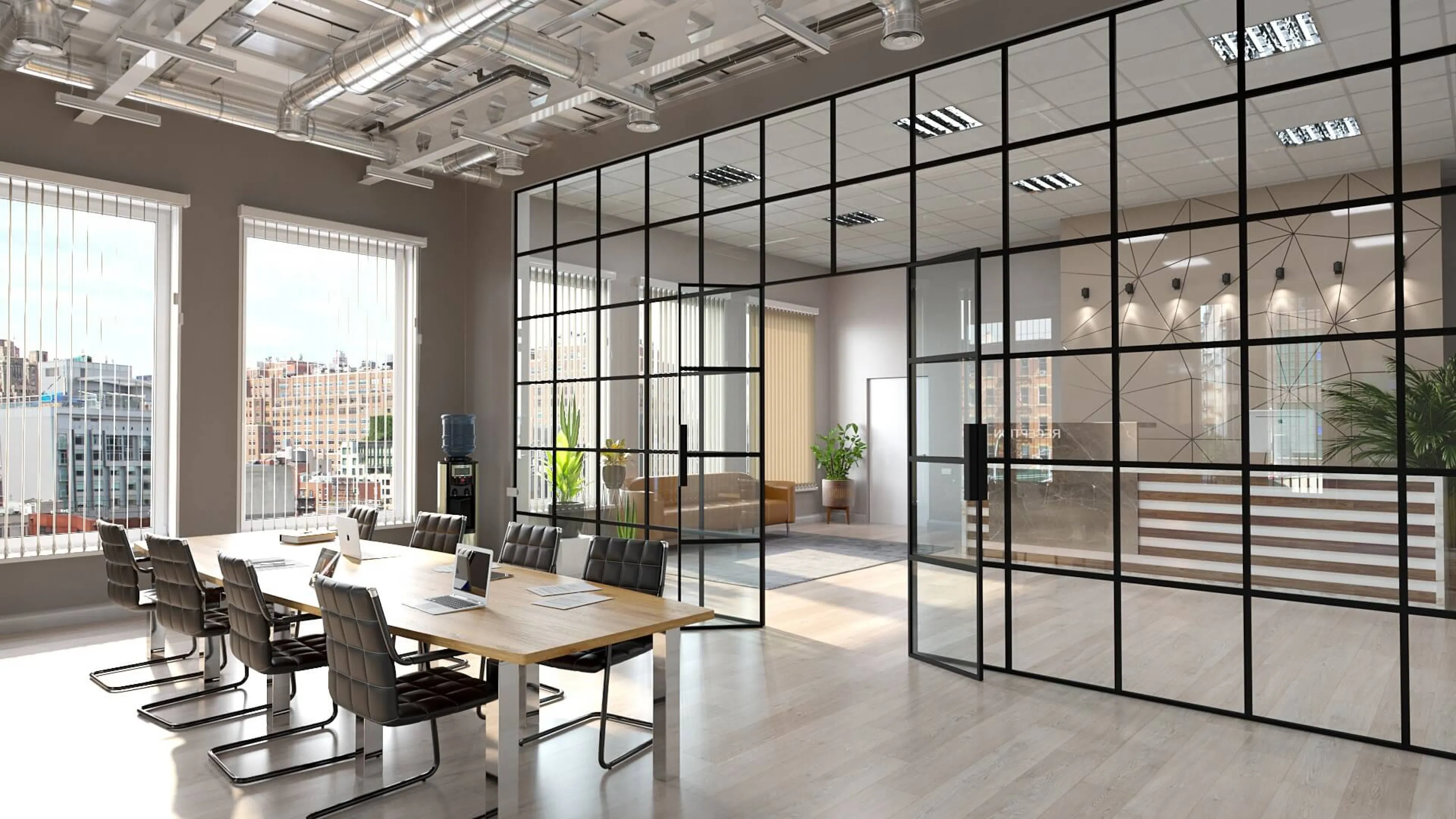 Modern glass and aluminium interior